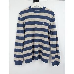 Express Sweater Lambs Wool Cashmere Navy Blue Gray Stripe Men's Large Office **